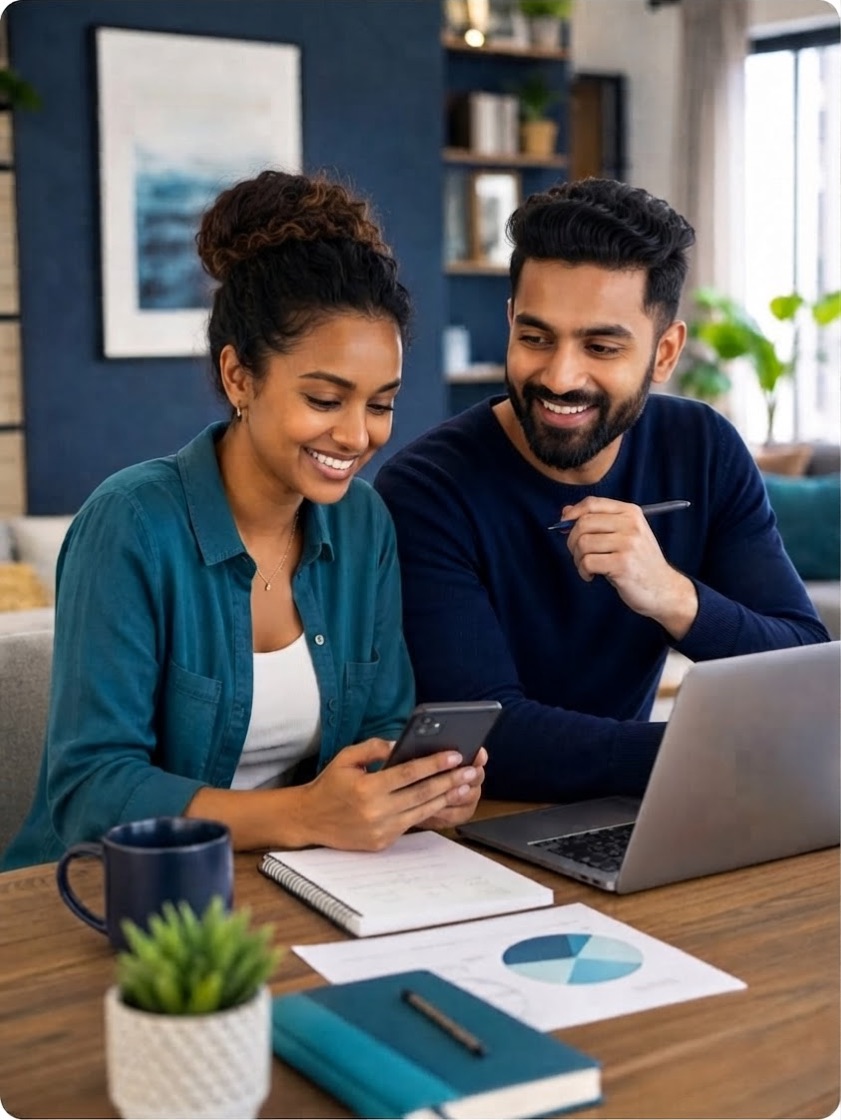 A couple reviewing their loan on a laptop