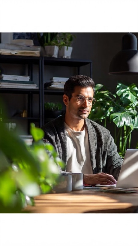 A small business owner working at a desk